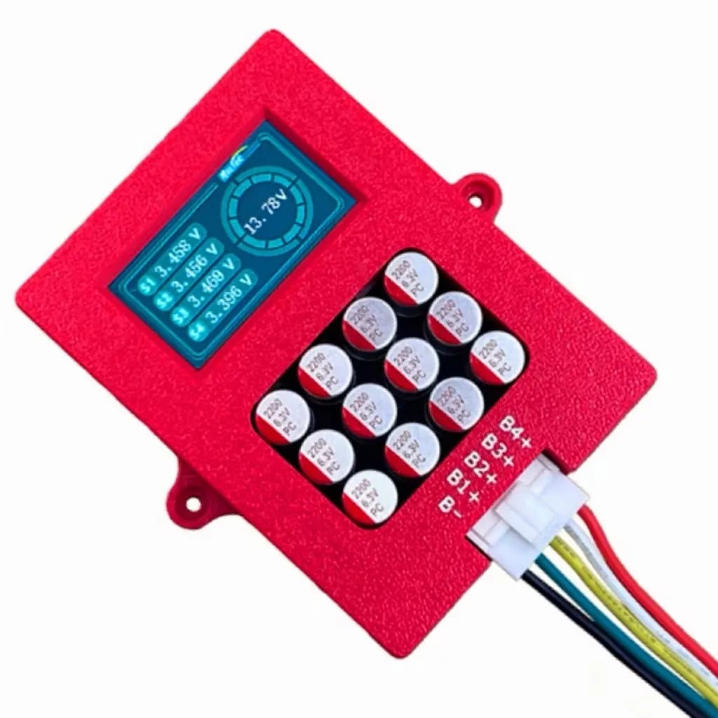 Red 4S smart active battery balancer with screen and capacitors
