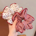 Red Dot and Plaid Hair Scrunchies - Elastic Polyester Hair Ties – 2pcs-C