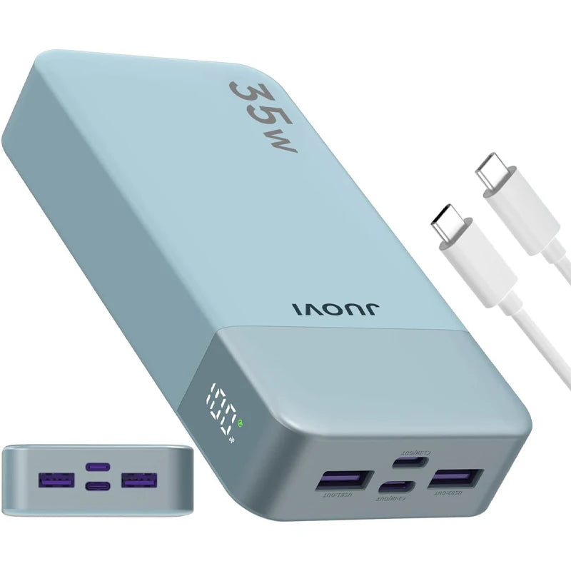 Juovi 20,000 mAh 35W Portable Power Bank with 4 Charging Ports – Blue