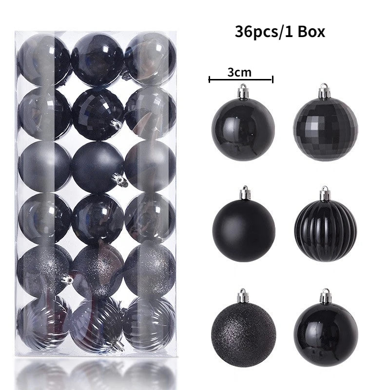 Christmas Tree Ornament Ball Set, 3cm Hanging Decorations (24/36 Pack) – 36pcs Black