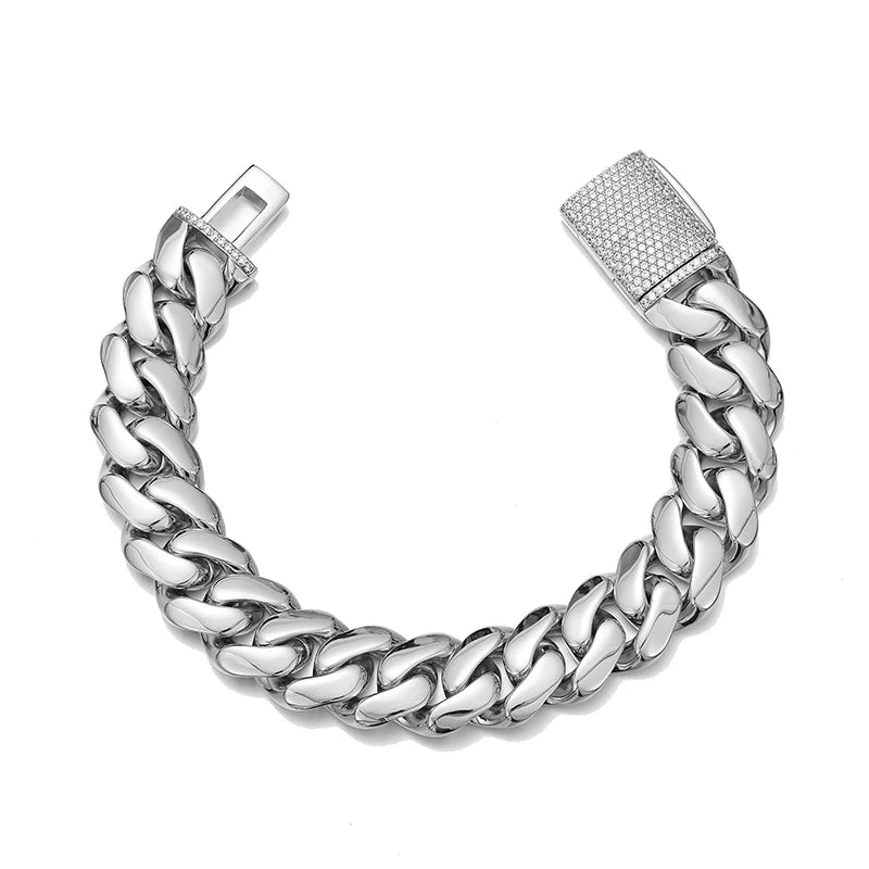 Cuban Miami Link Chain Bracelet for Men, Stainless Steel Punk Rock Style – Silver