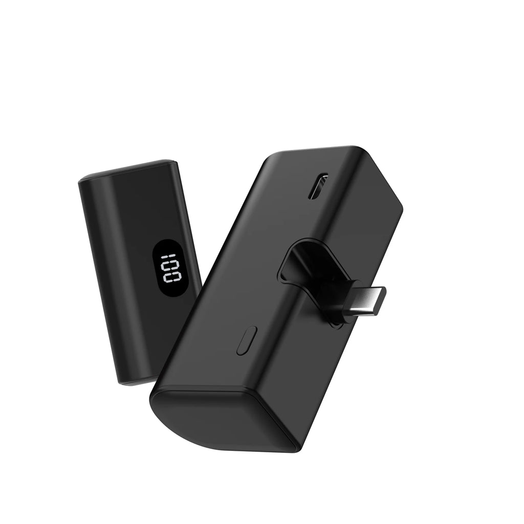 5000mAh Portable Power Bank with Built-in USB-C Connector – Black