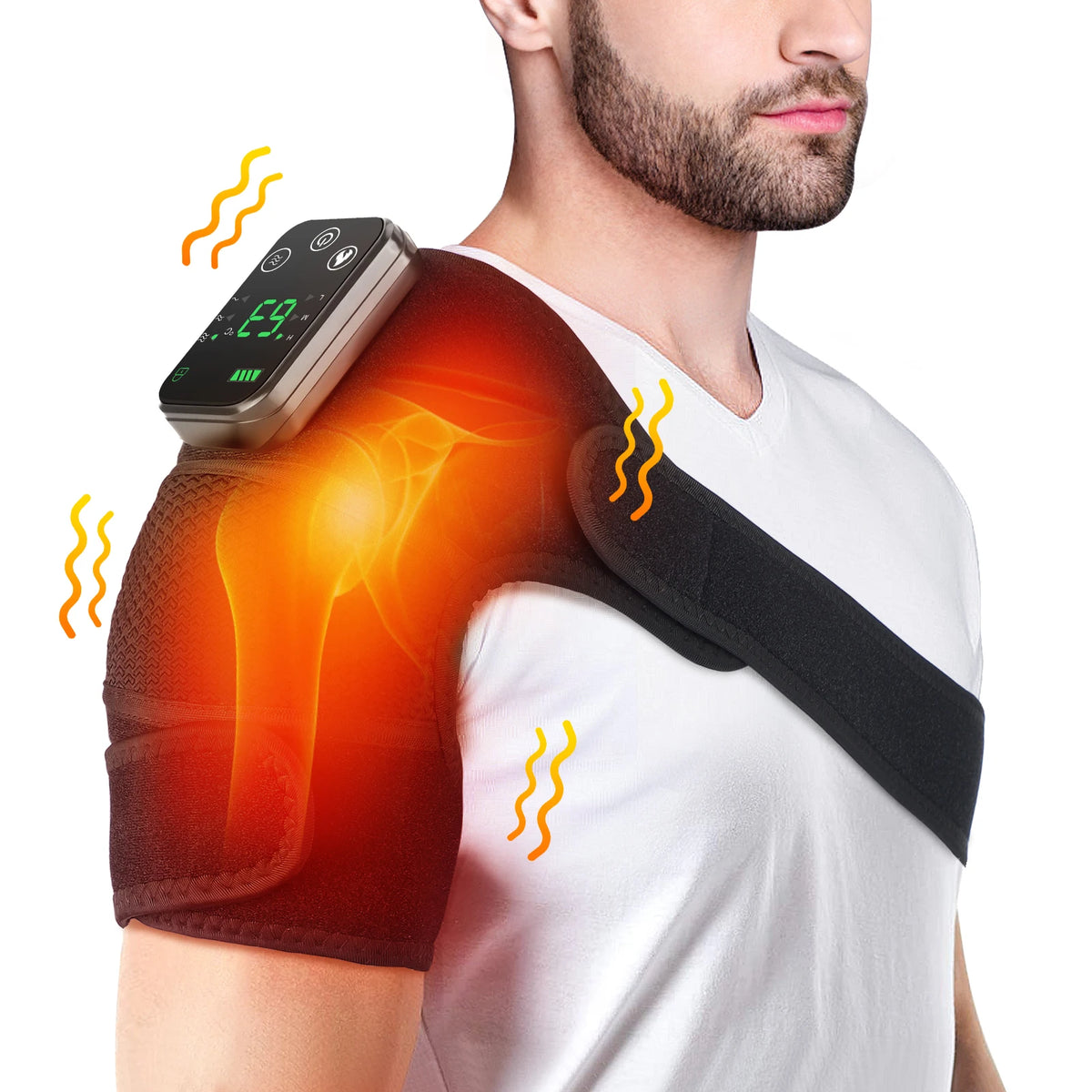 Electric Heating Shoulder Massager with Vibration and Rechargeable Battery – Shoulder-Black