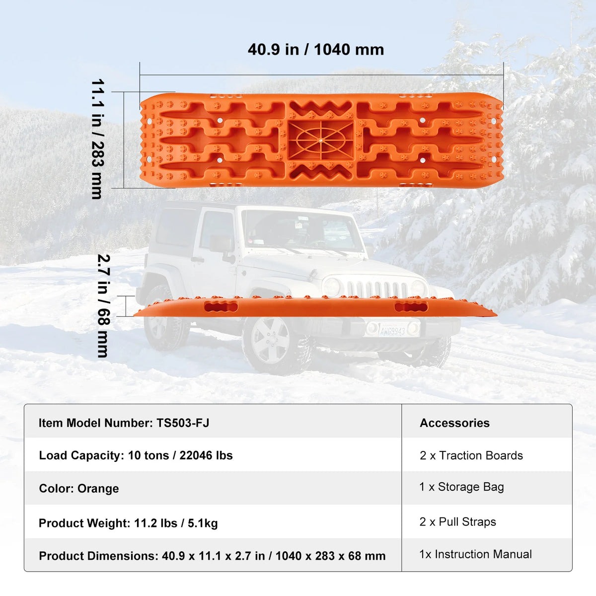 10-Ton Traction Boards, High-Strength PP Recovery Mats – Orange Medium