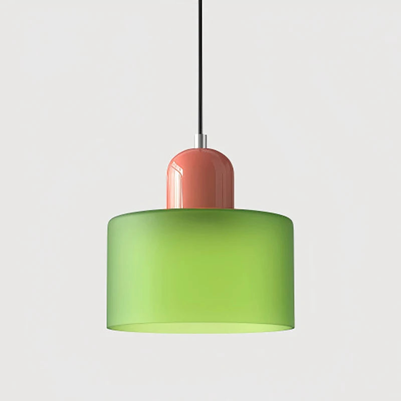 Modern Glass Pendant Light for Bedroom and Dining – E27 Corded Lamp – Green on pink