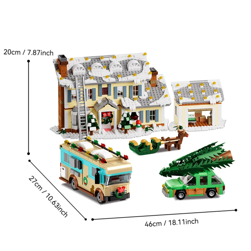 1950+PCS Classic Movie Christmas Vacation House Building Block Kit Winter Snow Village Model With RV Garage & Reindeer – view 8