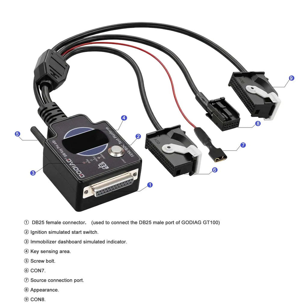 BMW car key programming test platform with numbered feature labels