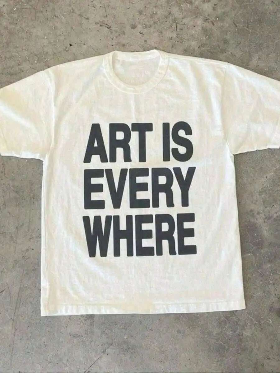 Women's Cotton Crew Neck T-Shirt with Art Is Everywhere Graphic – White