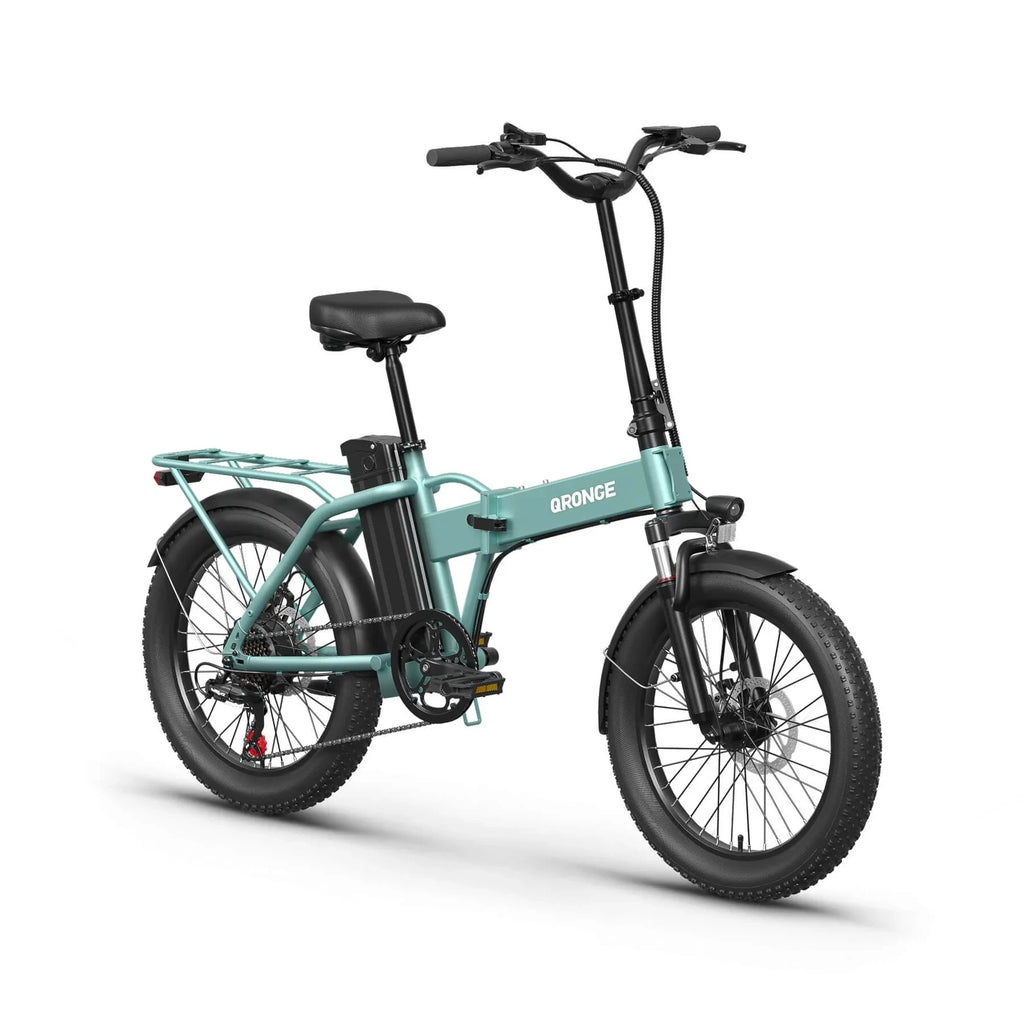 Qronge Waterfall Folding Electric Bike 48V 13.5Ah 20-inch Fat Tire – Light Green