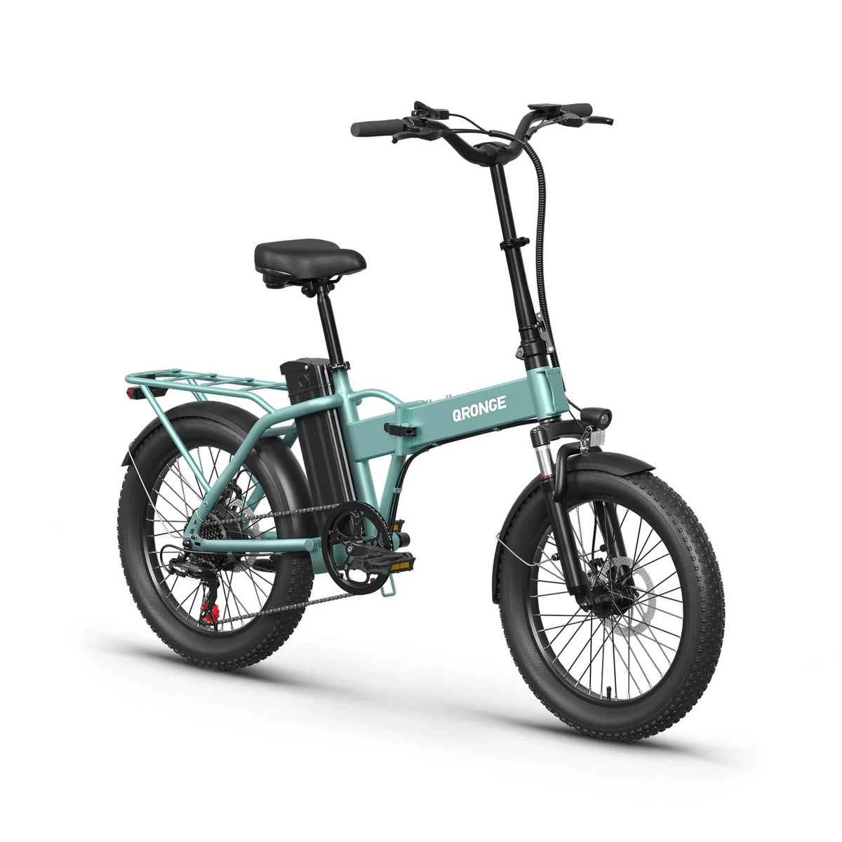 Qronge Waterfall Folding Electric Bike 48V 13.5Ah 20-inch Fat Tire – Light Green