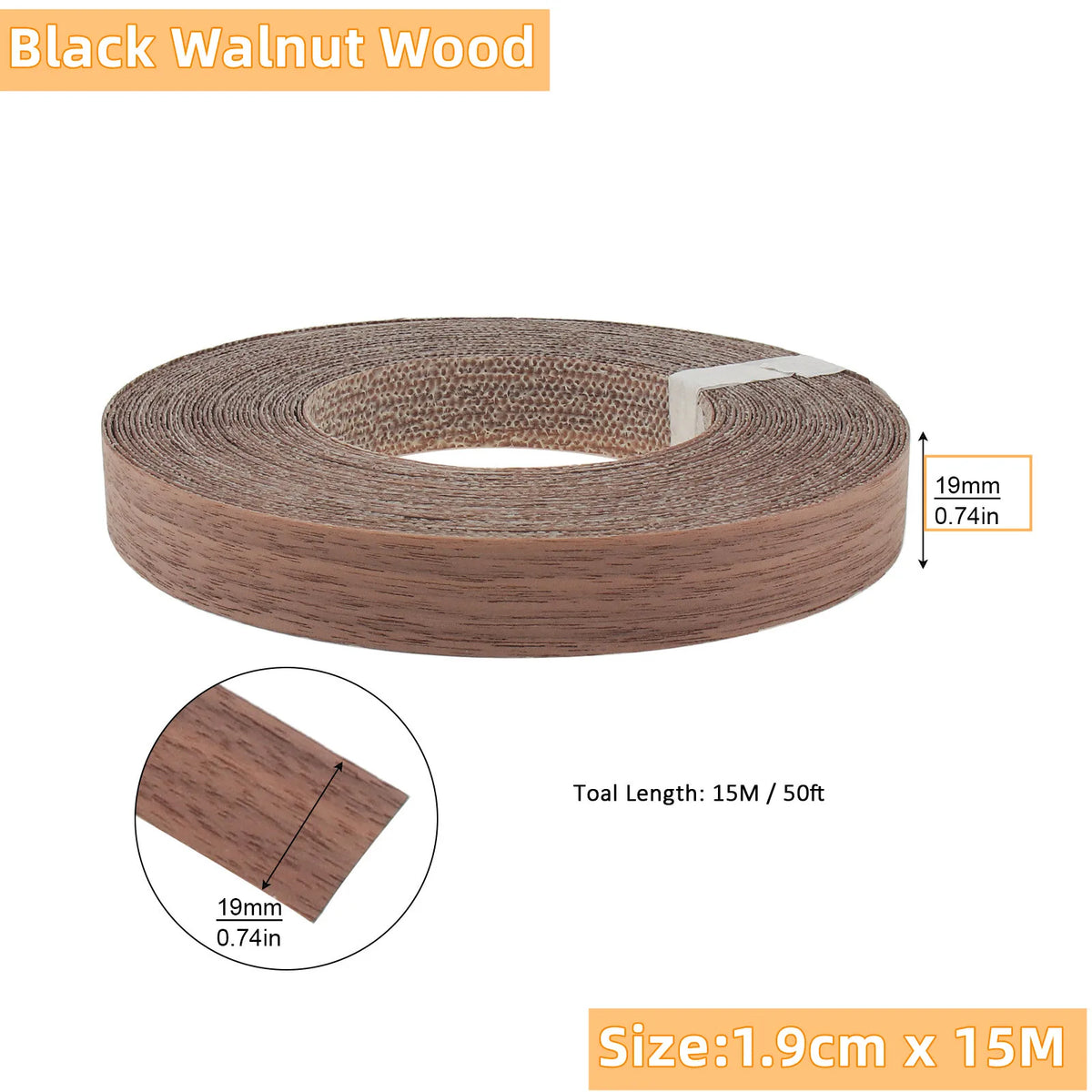 15m Wood Edge Banding Tape, 19mm Width, Hot Melt Adhesive for Furniture – Black Walnut Wood