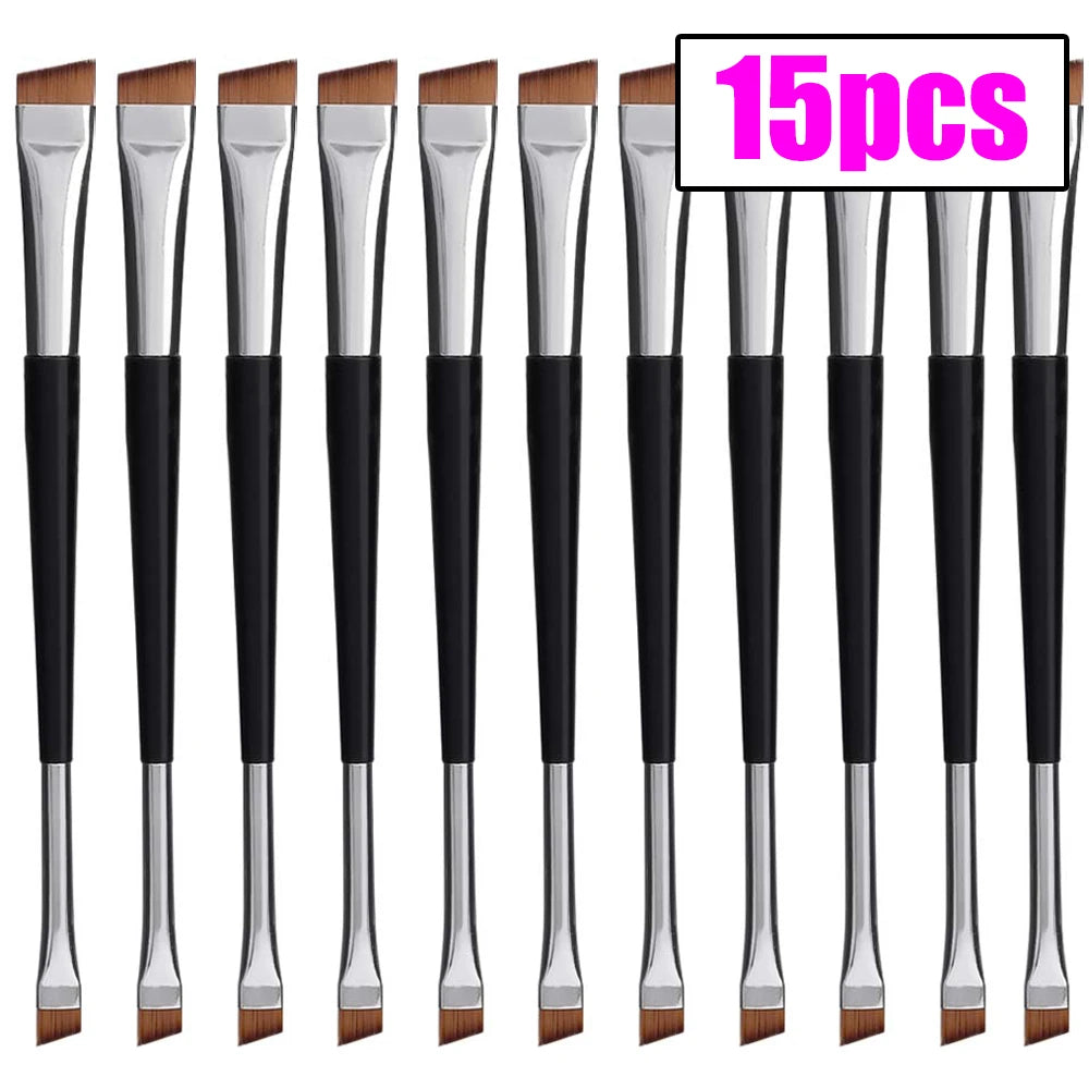 Double-Head Angled Eyebrow and Eyeliner Makeup Brush – 15pcs