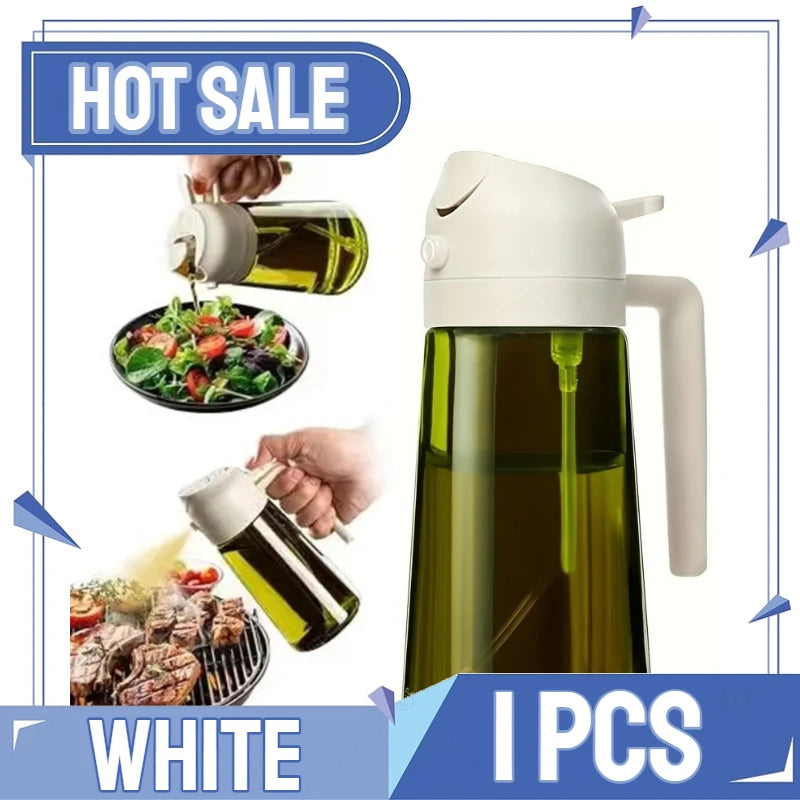 2-in-1 Kitchen Oil Spray Dispenser, 500ml Refillable Spray and Pour Bottle – Upgraded-1PCS-white