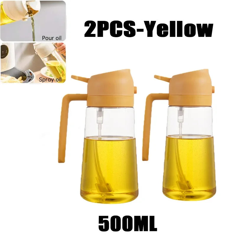 2-in-1 Kitchen Oil Spray Dispenser, 500ml Refillable Spray and Pour Bottle – 2PCS-yellow