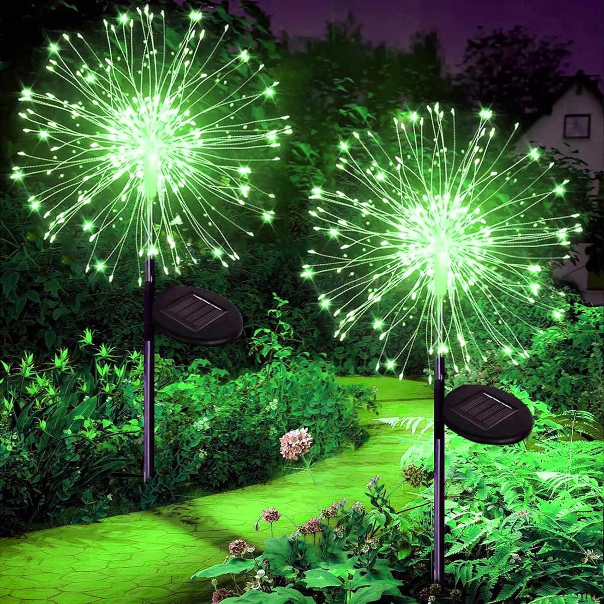 Solar Garden Firework Lights, Dandelion Stake Decor with 60–420 LEDs – 200LED Green