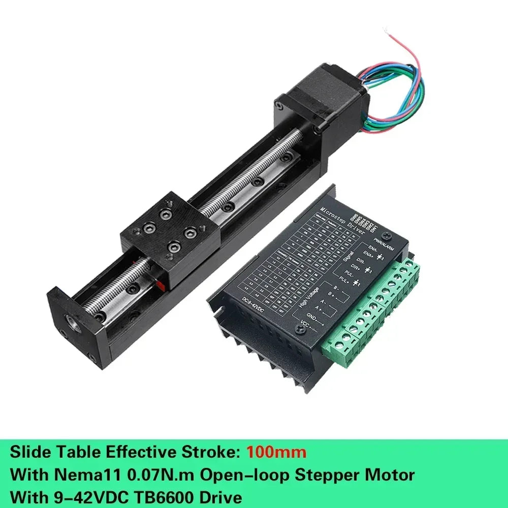 T06 Electric Linear Sliding Table with Nema 11 Stepper Motor, 50-300mm Stroke – 100mm Stroke Driver