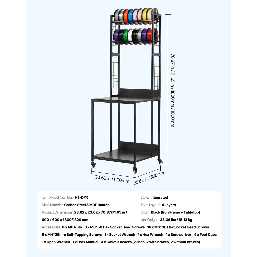SucceBuy 4-Tier 3D Printer Filament Storage Rack and Printer Cart – 4 Tier