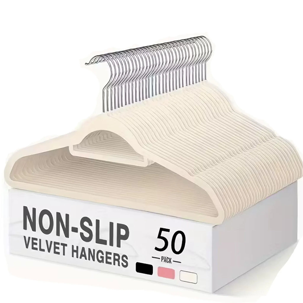 Non-Slip Velvet Flocked Clothes Hangers, Slim 360° Rotating Hook – Ivory