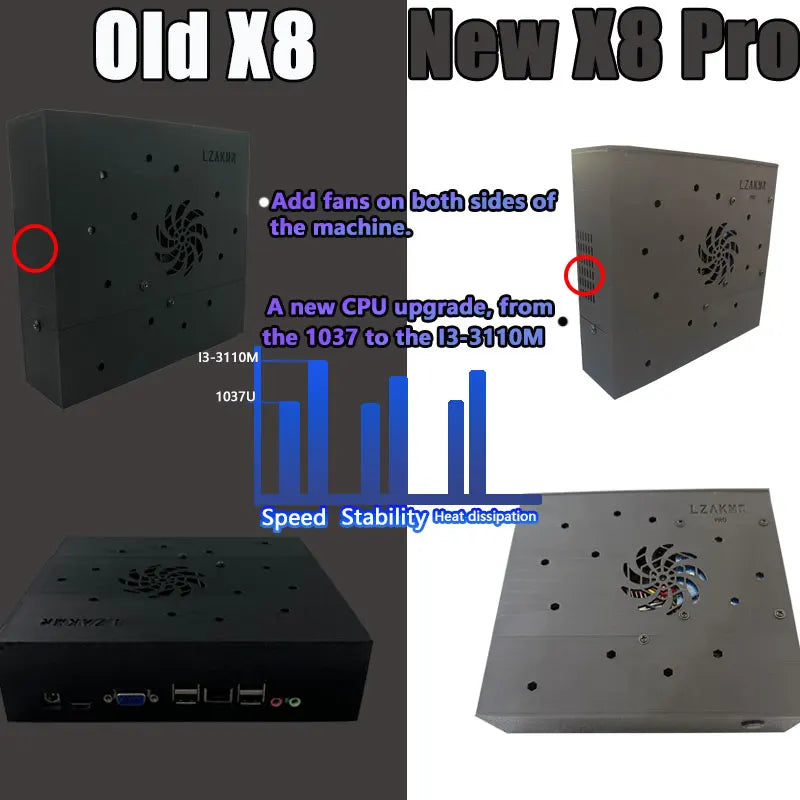 Comparative image showing technical differences between two console models