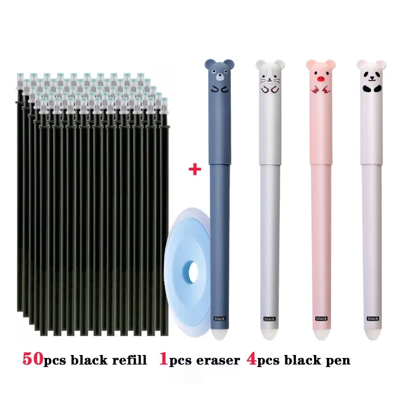 55-Piece 0.5mm Erasable Gel Pen Refill Set – 55pcs black set D