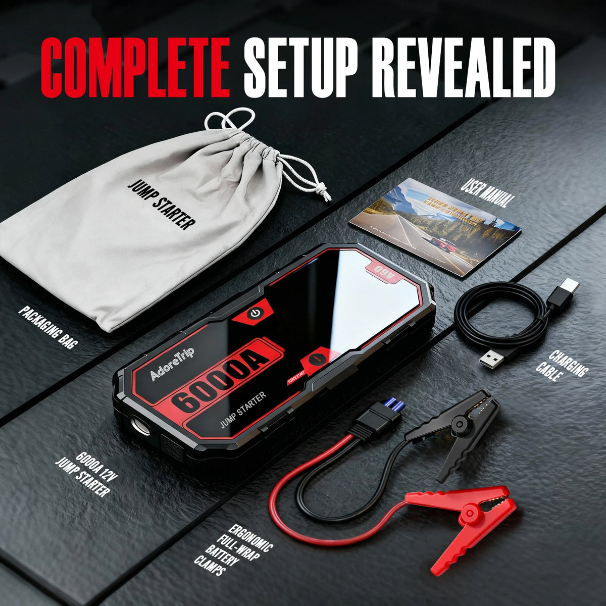 AdoreTrip 12V Portable Jump Starter Power Bank for Car, SUV and 4x4 – Standard Version