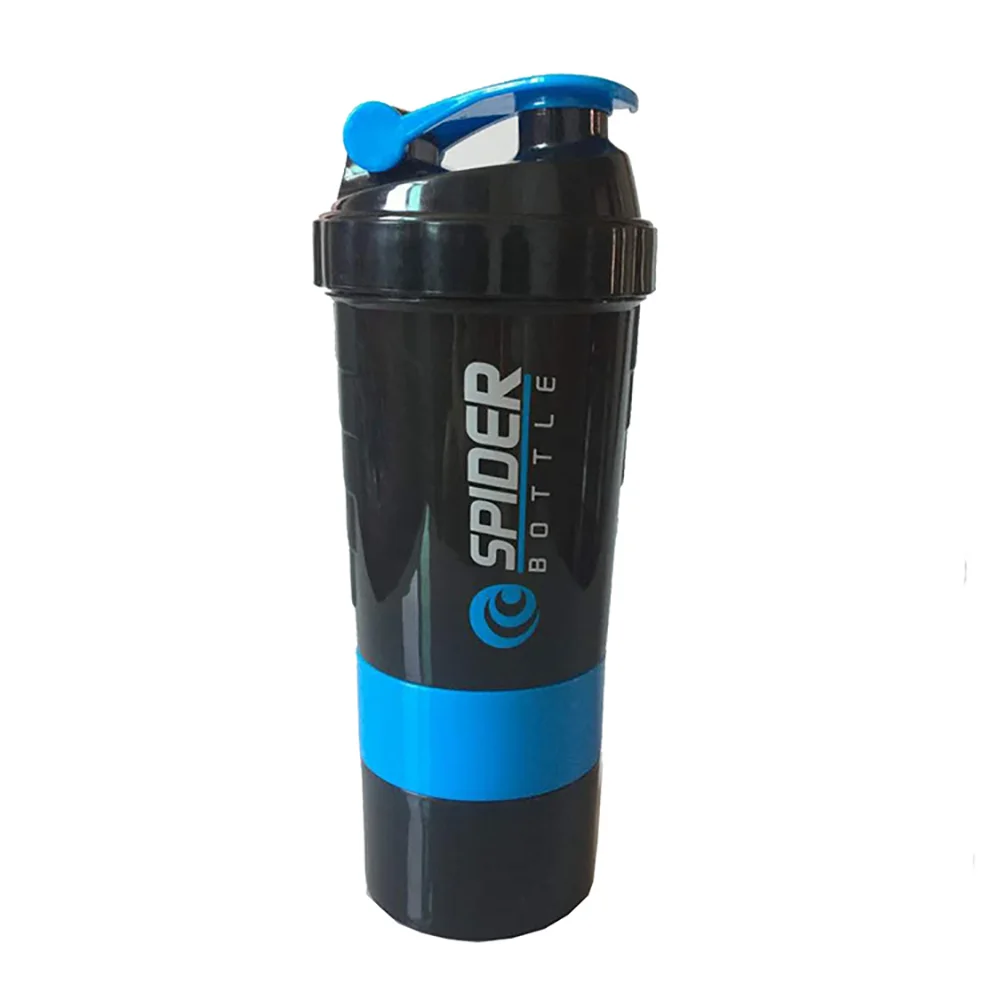 FEB.WIND 3-Layer 500ml Protein Shaker Bottle with Mixing Cup – Blue