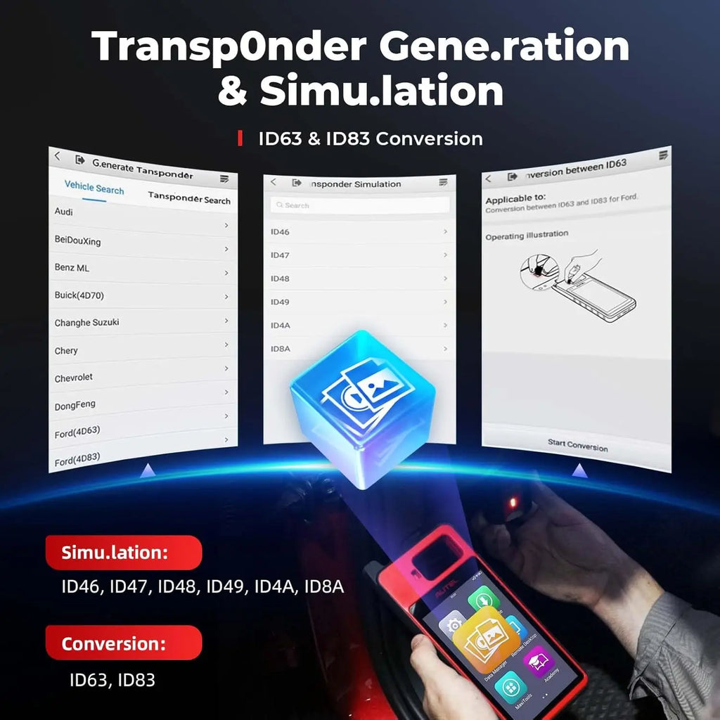 Automotive key programmer transponder simulation and conversion software menu