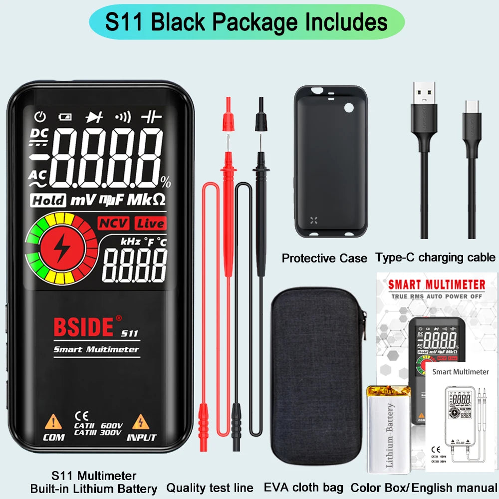 Bside Smart Digital Multimeter S10 S11 9999 Counts with EBTN Display – S11 with Bag