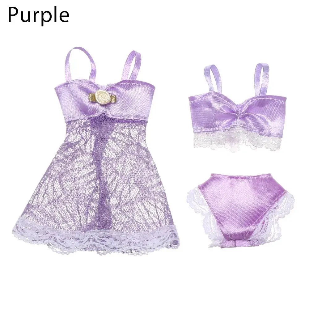 Lace Bra and Briefs Set for 25-30cm 1/6 Scale Dolls – style2-purple