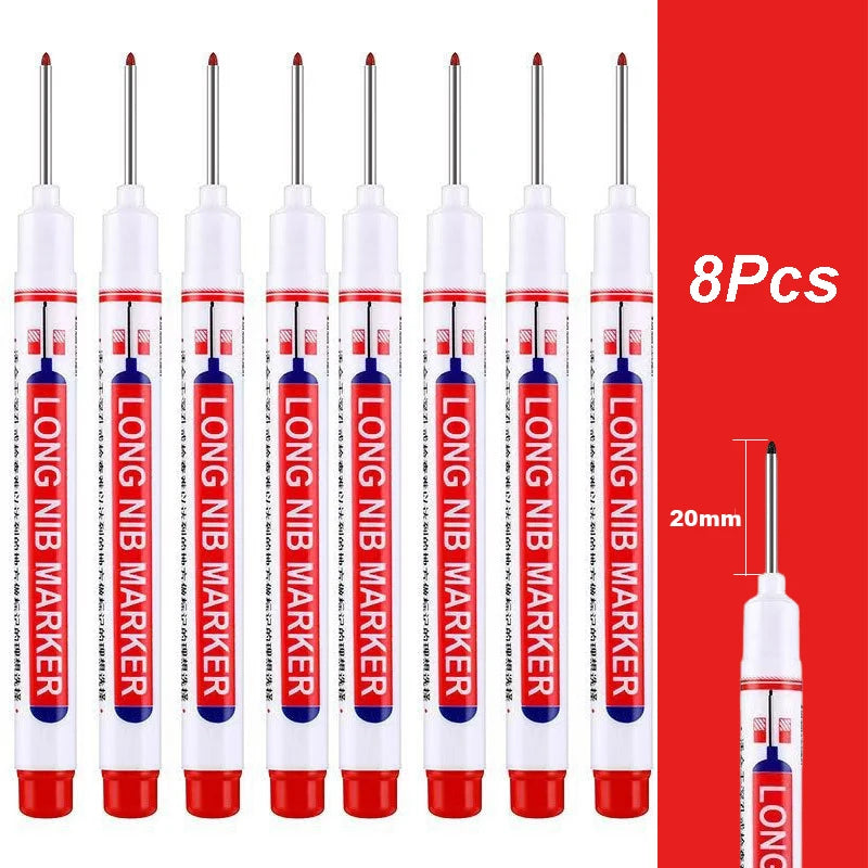 2cm Long Head Waterproof Deep Hole Marker Pens for Woodworking – Red 8Pcs