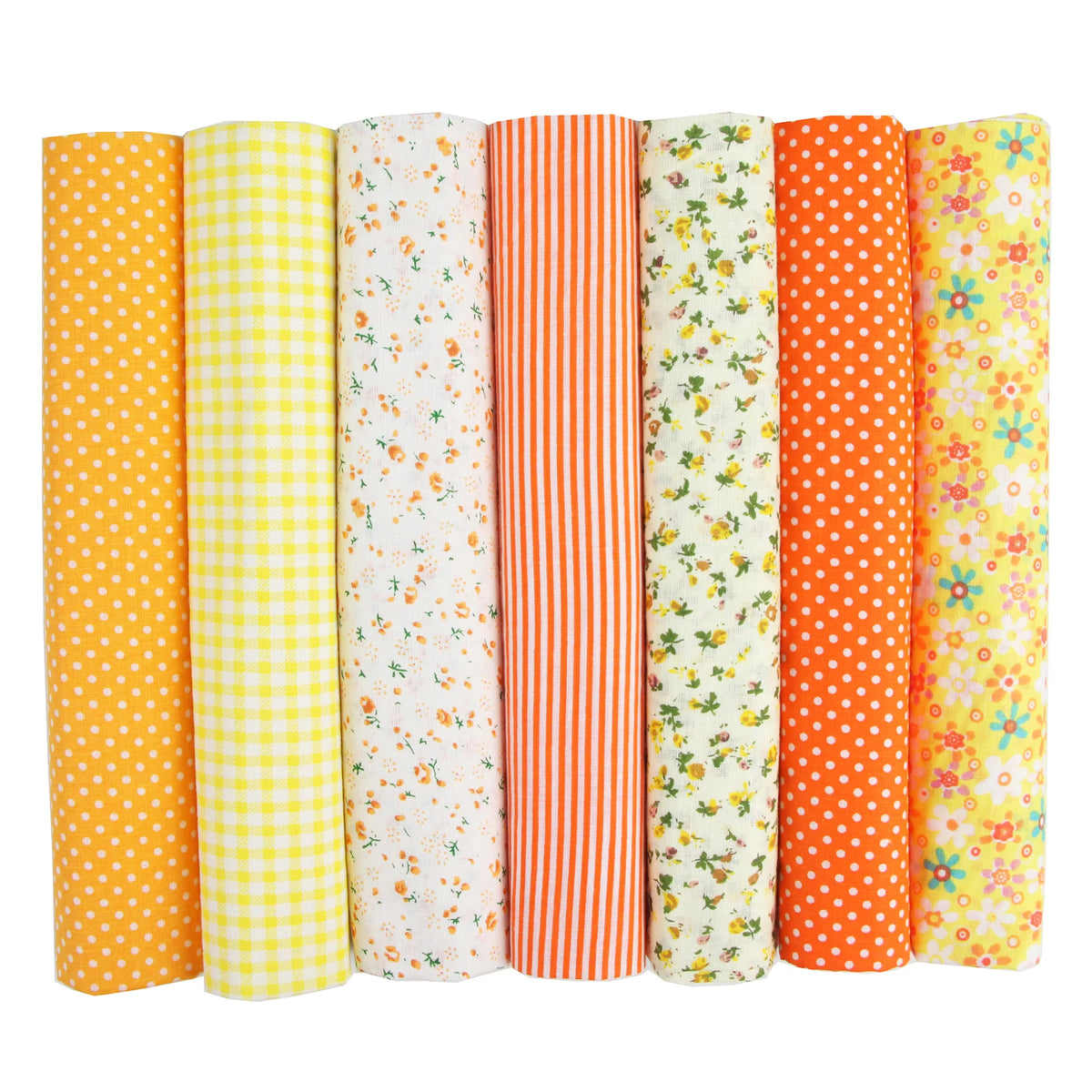 7-Piece 100% Cotton Craft Fabric Bundle, 25x25cm or 50x50cm – Orange Yellow