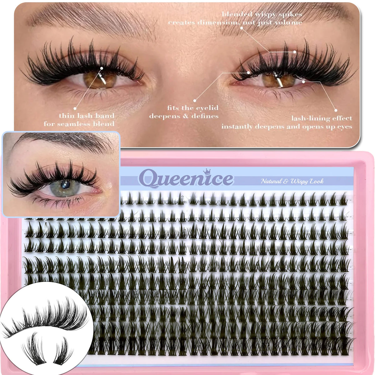 Queenice Manga Wispy Cluster Eyelash Extensions, 8-16mm Synthetic Hair – Style F-Fairy lash c