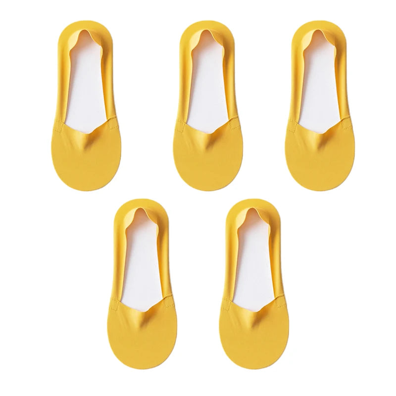 5-Pair Women's Cotton No-Show Invisible Socks with Silicone Grip – 5pairs-yellow