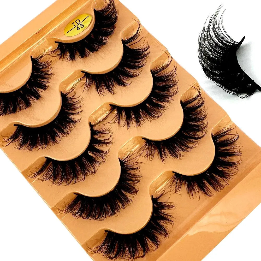 3D Natural D Curl False Eyelashes - 5 Pairs Synthetic Wispy Strip Lashes – 5pairs7D48
