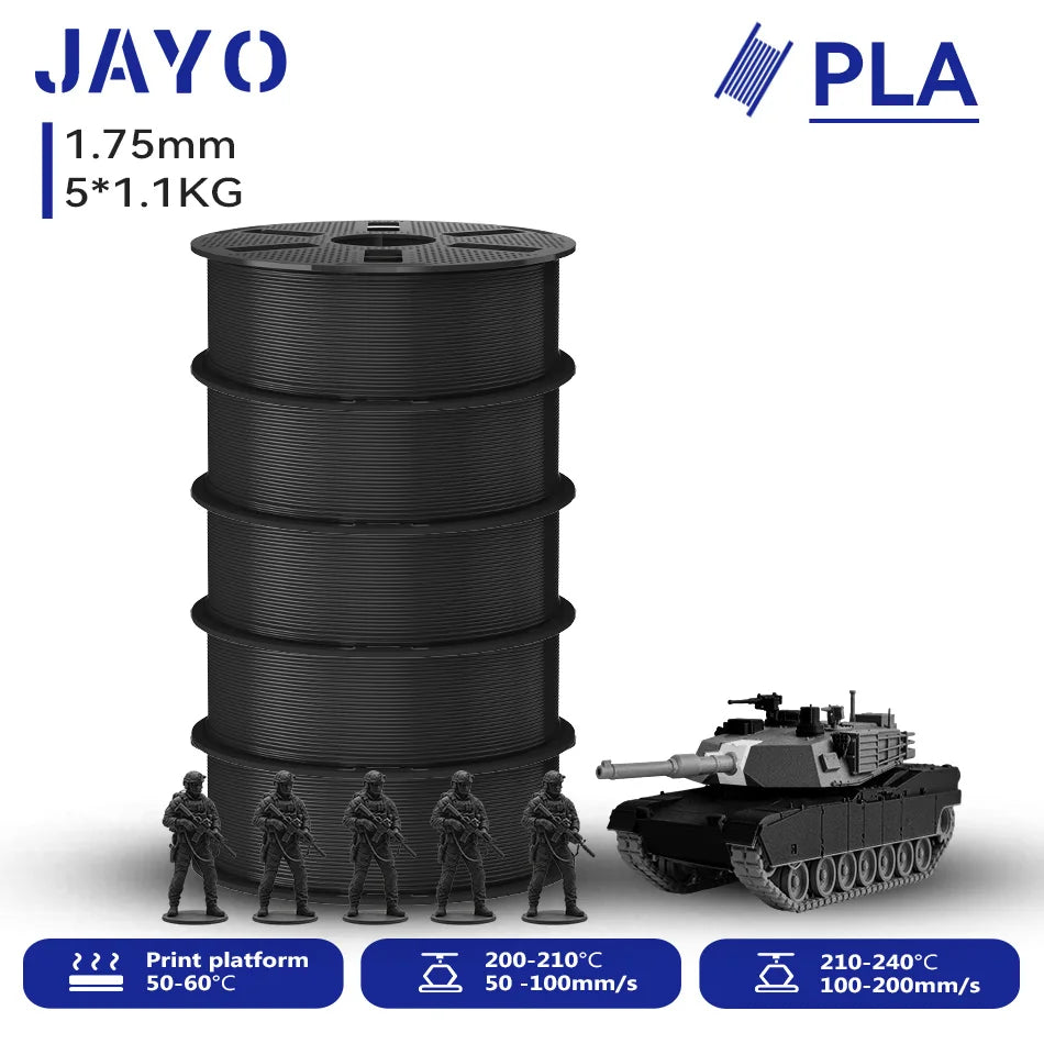JAYO 3D Printer Filament 1.75mm PLA, PLA PLUS, or PETG 5.5KG Bundle – PLA 5BK