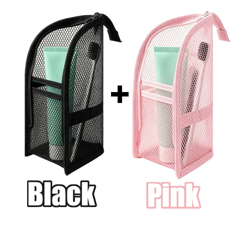 4-Piece Mesh Toiletry Bag Set, Foldable Waterproof Travel Organizer – BlackPink-2PCS