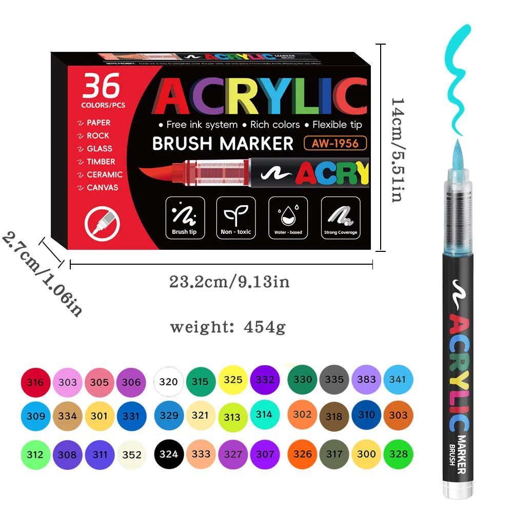 Acrylic Art Marker Set - 12 to 48 Colors for Rock, Wood, and Canvas – 36 Colors