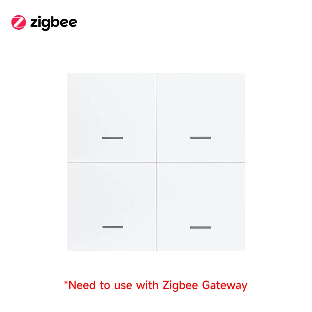 iHseno ZigBee 3.0 Wireless Smart Scene Switch, Battery-Powered Push Button – 4Gang Zigbee