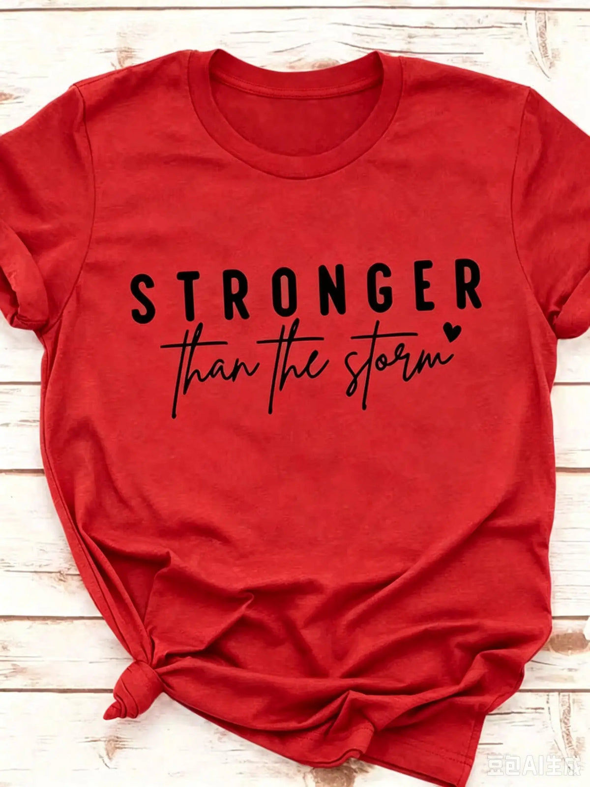 Women's Crew Neck Short Sleeve Graphic T-Shirt - Stronger Than The Storm – red