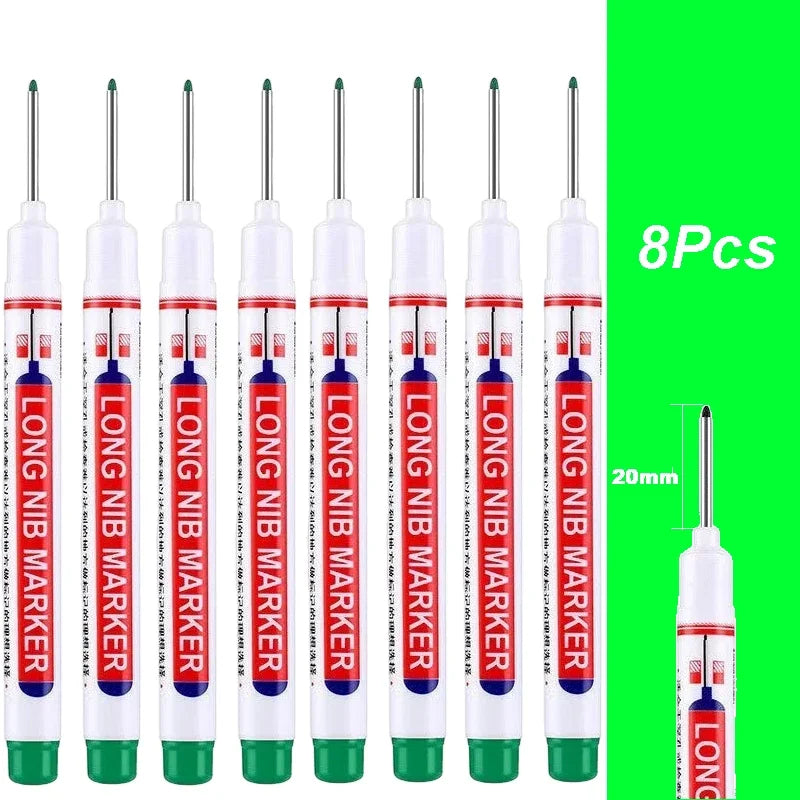 2cm Long Head Waterproof Deep Hole Marker Pens for Woodworking – Green 8Pcs