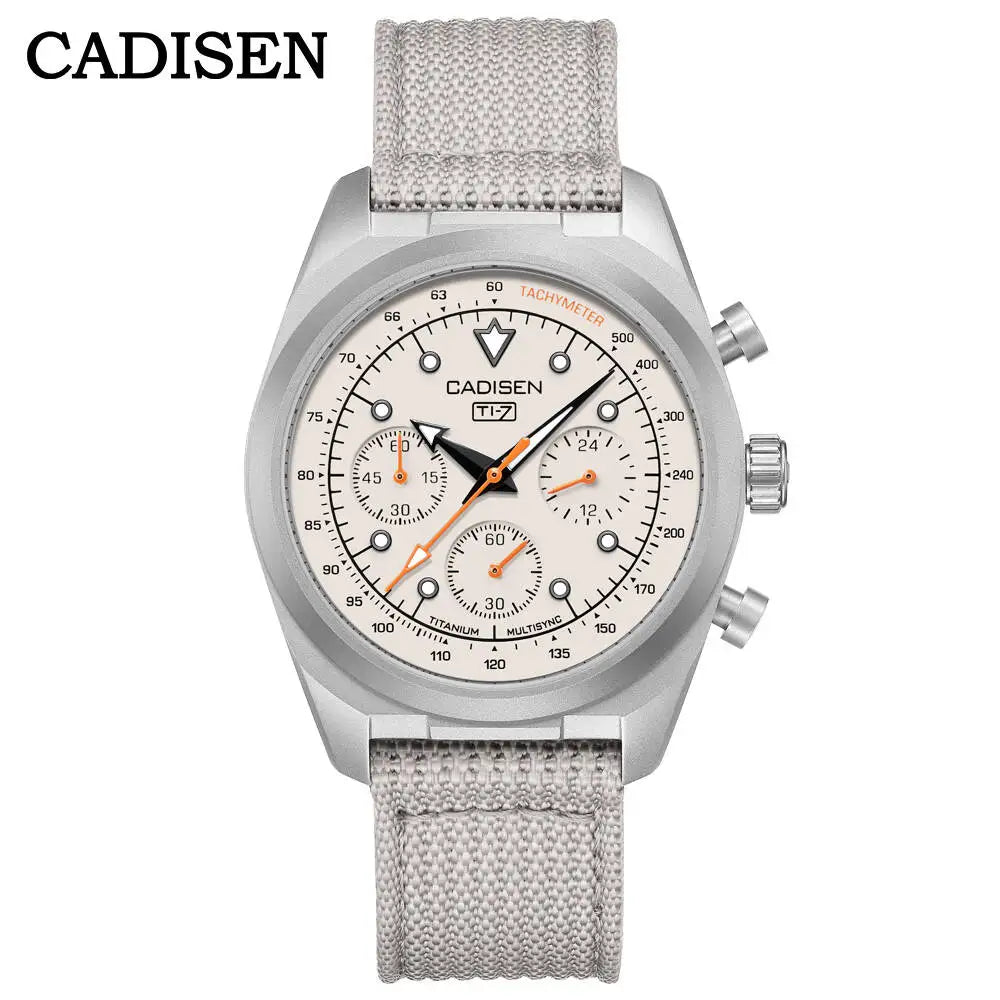 Cadisen Titanium Chronograph Watch with Seiko VK63 Quartz Movement – White