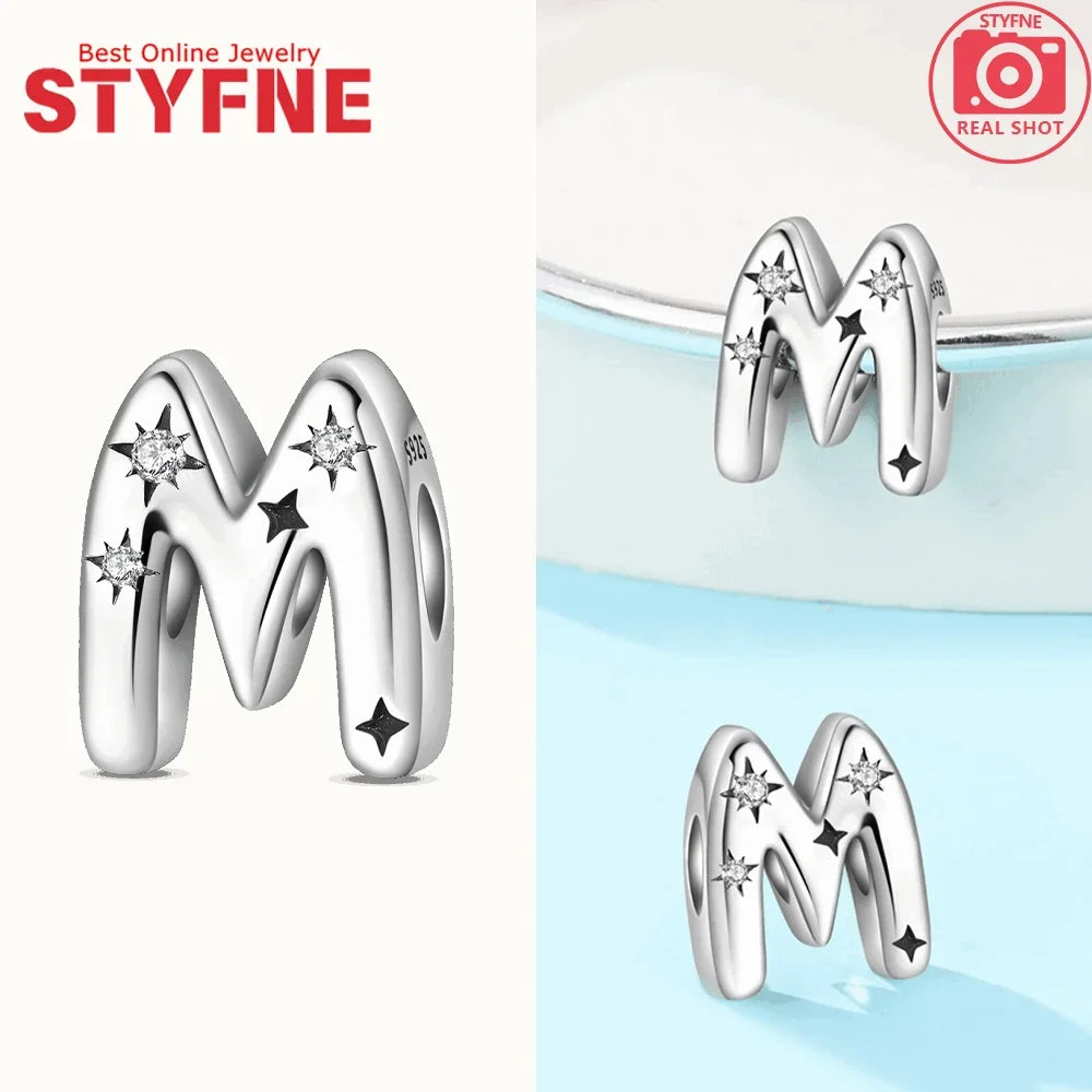 925 Silver Letter Charm with Zircon for Bracelet Jewelry Making – GYC1957-M