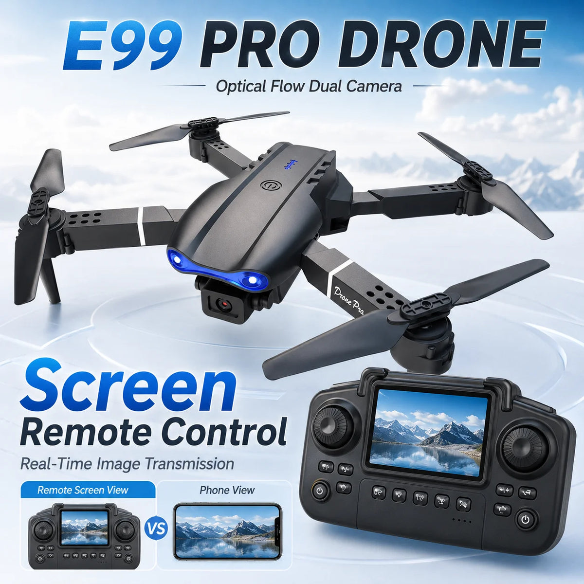 Foldable RC Drone with 4K HD Dual Camera and Screen Remote, 100M Range – 4K HD Mini Drone