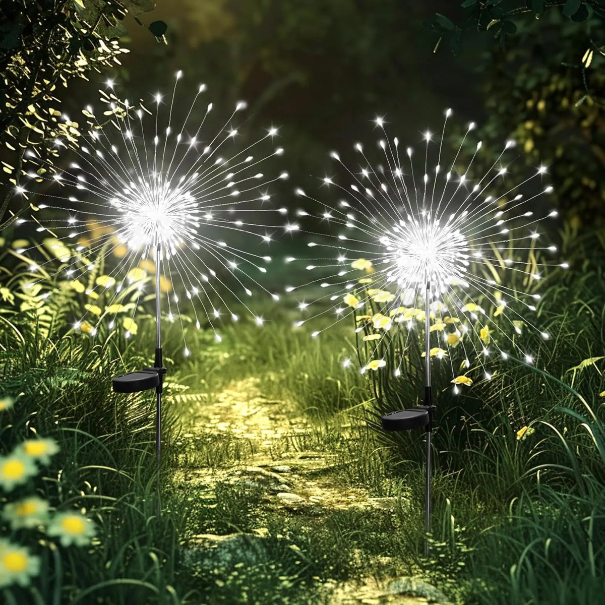 Solar Garden Firework Lights, Dandelion Stake Decor with 60–420 LEDs – 60LED White