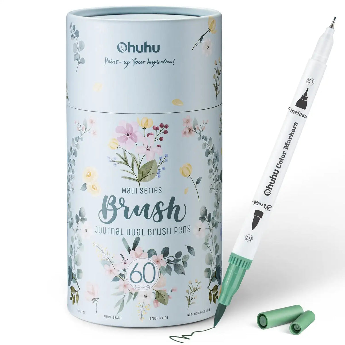 Ohuhu Dual Tip Art Markers with Brush and Fine Tips, 36–160 Colors – 60 Basic Colors