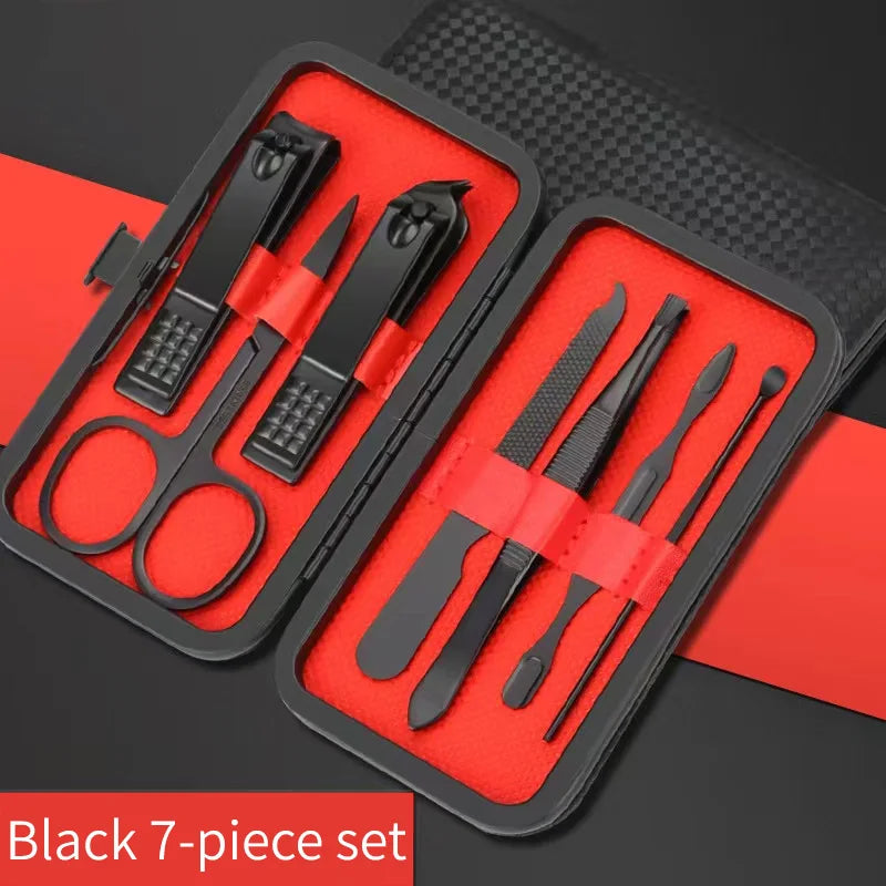 Nail Clipper Set with Carbon and Stainless Steel Manicure Tools – Black 7-piece set
