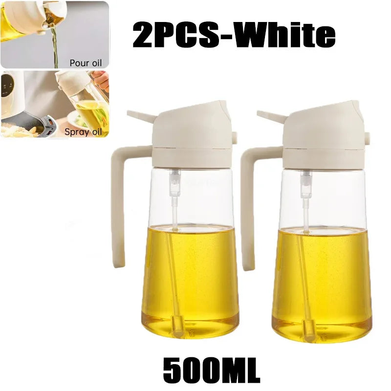2-in-1 Kitchen Oil Spray Dispenser, 500ml Refillable Spray and Pour Bottle – 2PCS-white