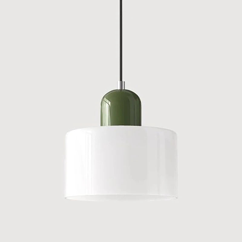 Modern Glass Pendant Light for Bedroom and Dining – E27 Corded Lamp – White on green