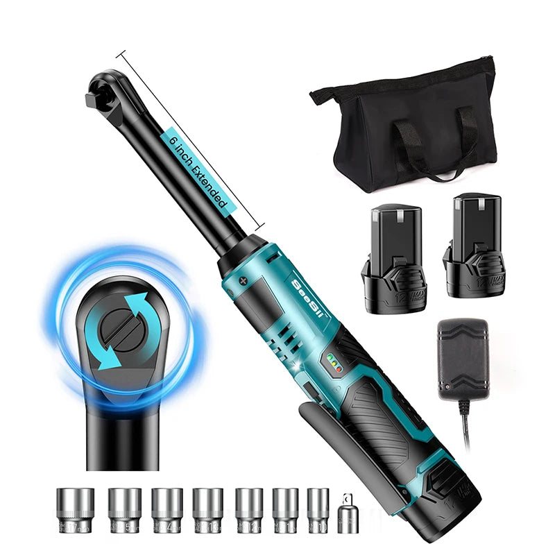 Seesii 3/8" Cordless Electric Ratchet Wrench, 55Nm, 6-inch Extended Neck – Ratchet Wrench