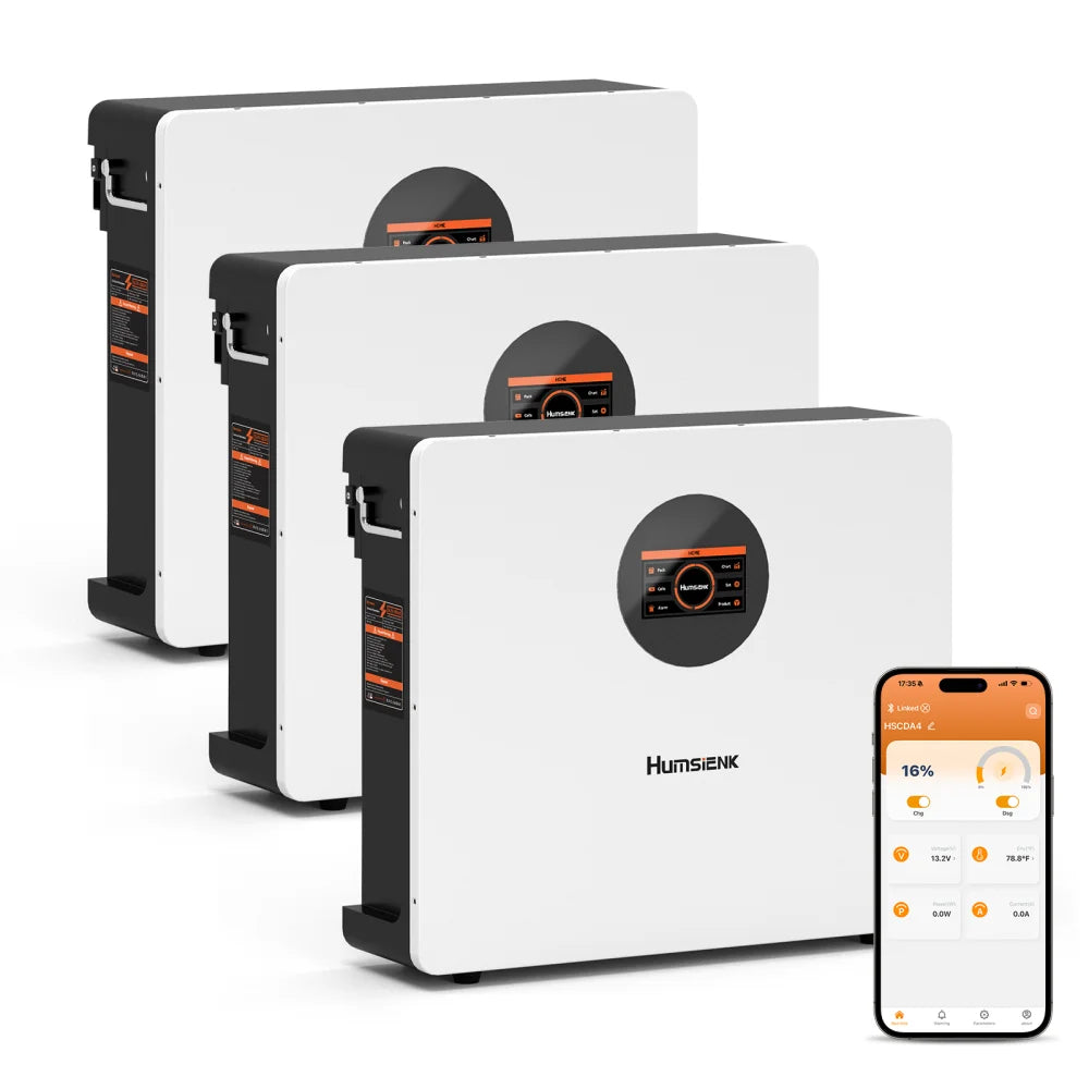 Humsienk 48V 100Ah LiFePO4 Wall-Mounted Battery with Bluetooth & LCD – 48V100Ah 3 Pieces